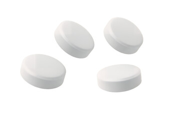 White Pills Floating in the Air isolated on white or transparent png background