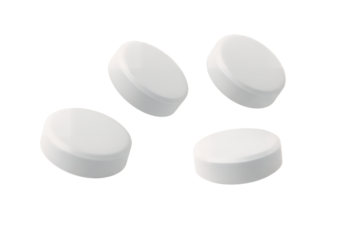 White Pills Floating in the Air isolated on white or transparent png background