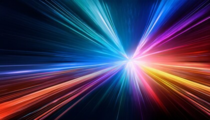 Fototapeta premium スピード感のあるテクノロジーのコンセプト画像、虹色の光の抽象的な背景画像。（Speed ​​technology concept image, rainbow color light abstract background image.） 