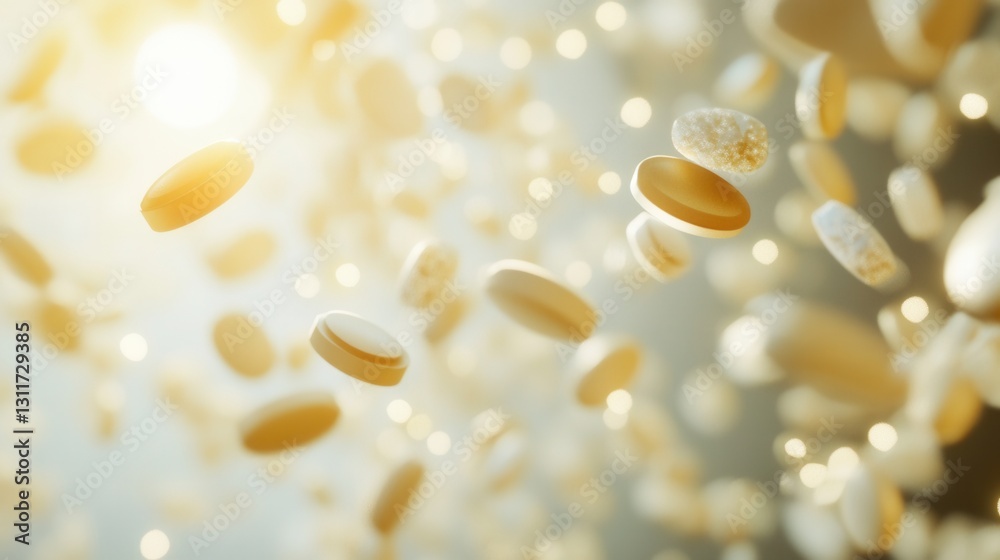 Leinwandbilder floating pills in zero gravity illuminated by cinematic lighting capturing a medical abstract theme 