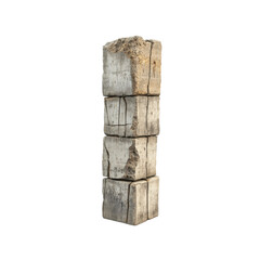 Stack of Weathered Concrete Blocks, Isolated on White Background