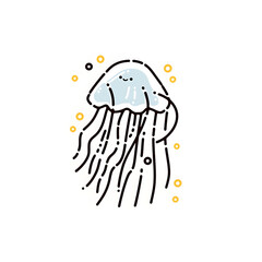 happy  jellyfish artwork, Simple colors, intricate line art yellow bubbles 