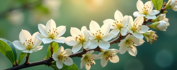 Fototapeta premium Delicate white blooms & intertwined golden rings , wedding details, white background