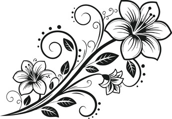 Elegant black and white floral design with hibiscus.