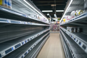 Fototapeta premium Empty Supermarket Shelves Depicting Food Shortages and Supply Chain Issues