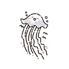Naklejka premium smiling happy jellyfish artwork, Simple colors, intricate line art with waves