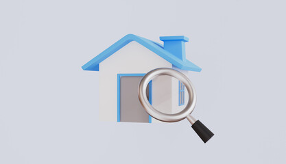House with magnifying glass, real estate and property evaluation, representing home inspection