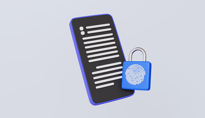 Symbolizing data protection and mobile security, smartphone with fingerprint padlock