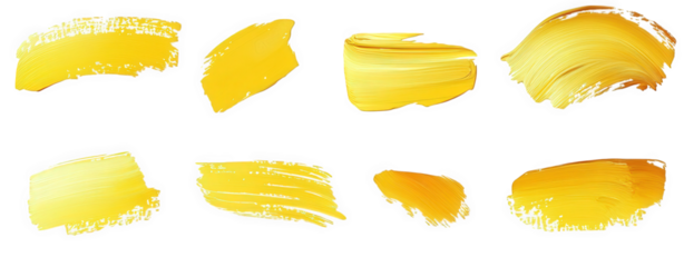 collection of various yellow paint strokes. showcasing different textures and styles these strokes can be used for graphic design. art projects. or digital illustrations. highlighting the versatility