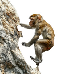 Obraz premium a young monkey skillfully climbing a rocky surface. showcasing its agility and strength in a natural environment essence of wildlife and the beauty of animal behavior