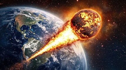Earth Impact, Fiery Asteroid, Cosmic Collision