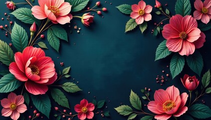 Fototapeta premium Intricate dark floral wallpaper; multicolored blooms, lush leaves , tapestry, brocade