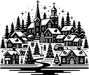 Fototapeta premium Webcastle, house, vector, building, architecture, illustration, cartoon, town, city, tower, fantasy, fairytale, home, art, medieval, drawing, design, fairy, old, village, princess, silhouette, christm