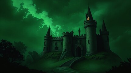 Fototapeta premium Moody low-contrast depiction of a Leprechaun Irish castle in a strong stylistic manner