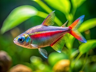Fototapeta premium Vibrant Tetras in Aquarium: Captivating Exotic Freshwater Fish
