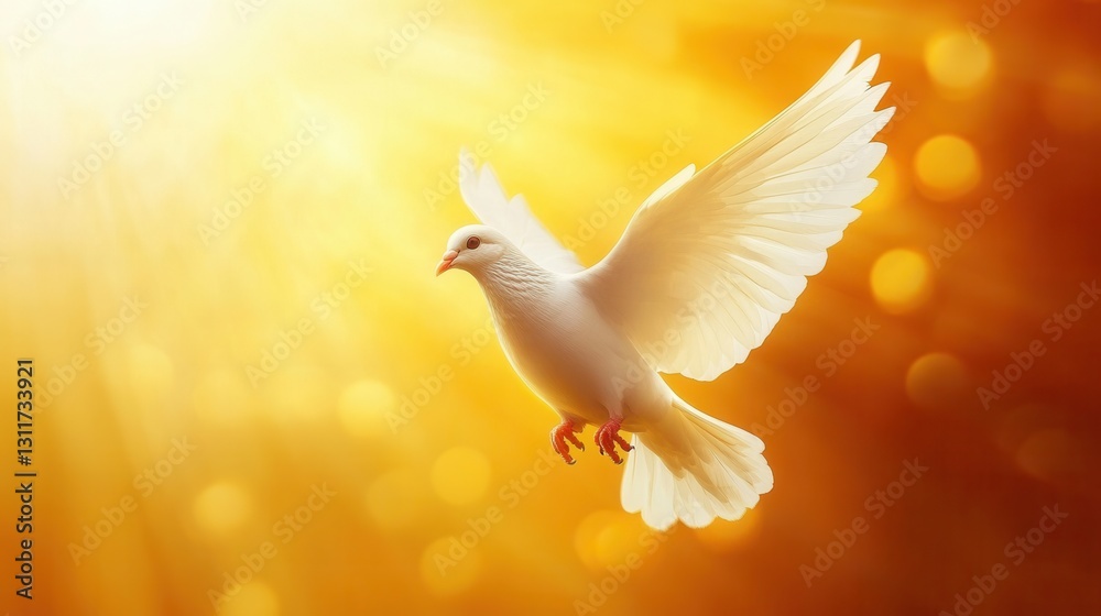 Aufkleber minimalist white dove in front of a glowing sun with soft golden colors creating a serene atmosphere