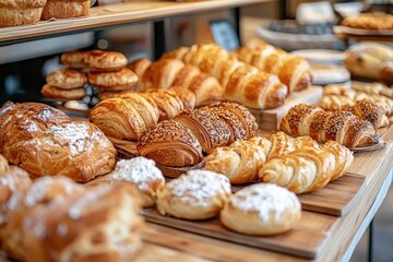 Freshly Baked Muffins and Croissants in a Cozy Morning Bakery Scene