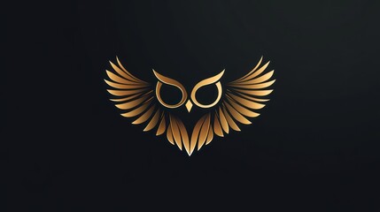 Golden Owl Logo Design, Elegant Symbol, Dark Background, Graphic