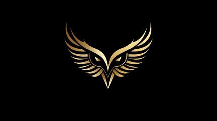 Obraz premium Gold bird wings logo design on black background. Possible stock photo use graphic design