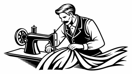 Tailor at Sewing Machine Stitching Fabric, Vintage Tailoring, Custom Clothing Design, Dressmaker