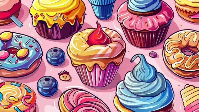 sweet world in soft tones with cute donuts and caramel patterns