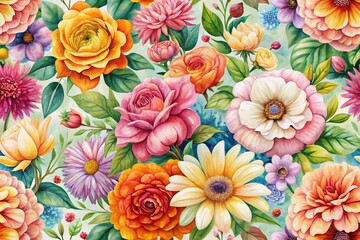 Vibrant Watercolor Summer Flower Texture Repeat Pattern for Fabric & Paper Design