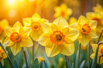 Obraz premium Vibrant Yellow Daffodils Close-Up: Spring Flower Macro Photography
