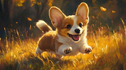 A charming Corgi puppy with short legs and a plump body