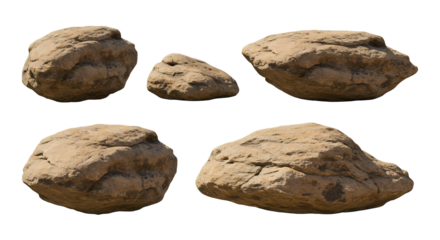 Four Natural Brown Rocks isolated on white or transparent png background