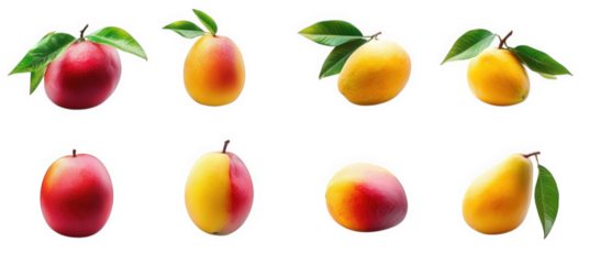 collection of various mangoes. showcasing their vibrant colors and distinct shapes. arranged in a grid pattern on a white background the purpose is to highlight the beauty and diversity of mangoes. of