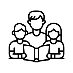 family reading together icon, family reading together line art - simple line art of family reading together, perfect for family reading together logos and icons