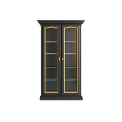 Elegant Black and Gold Glass-Front Display Cabinet