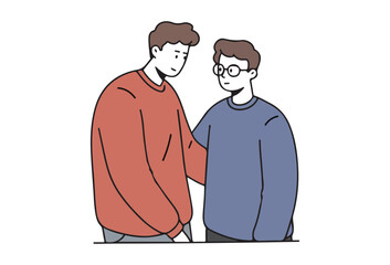 Friends Talking Serious vectors, A collection of modern characters featuring two people engaged in conversation. The set includes young men and boys meeting and interacting, exchanging dialogues.