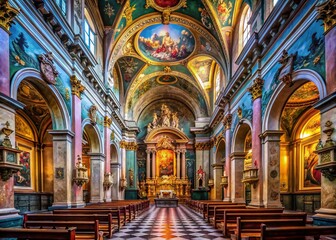 Obraz premium Vicenza Italy, Santa Maria dei Servi Church, Baroque Painting, November 2023, Intricate Details, Urban Exploration Photography