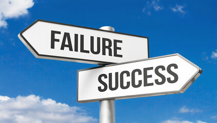 Success or Failure? Directional Road Signs Representing Decision-Making & Motivation – Business, Career, and Life Choices Concept