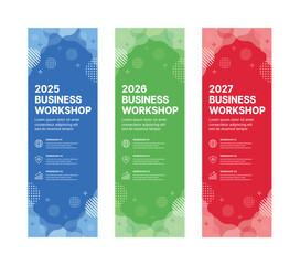 Set of business banner design templates in modern, geometry, abstract shape pattern style for school, company, workshop, seminar, presentation, event and conference. 