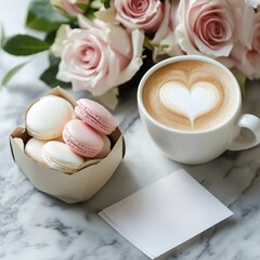 Romantic coffee and macarons for White Day or Valentine's Day