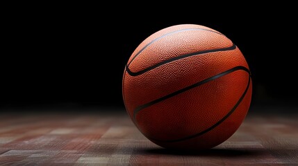 Obraz premium An official orange ball on a hardwood basketball court.