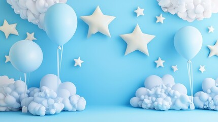 Celestial Baby Shower: Dreamy Blue Balloons and Clouds