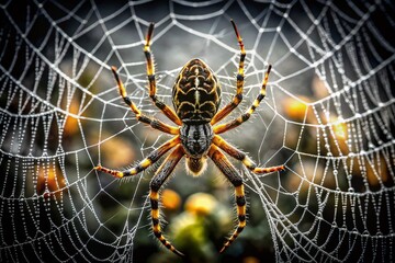 Obraz premium Vintage Black and White Spiderweb Photo: Detailed Close-up of Arachnid