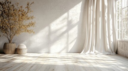 Sunlit Minimalist Room Interior Design with Dried Plant
