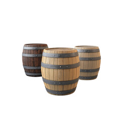 Three Wooden Barrels Dark Brown, Light Brown, and Beige