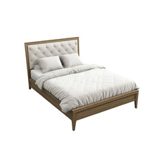 Modern Wooden Bed with Upholstered Headboard and Crisp White Bedding
