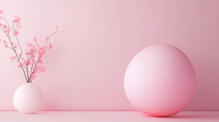 Fototapeta premium Pink Serenity: Minimalist Still Life with Blossom and Sphere