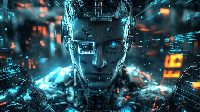 high-tech soldier with digital interface and holographic tech