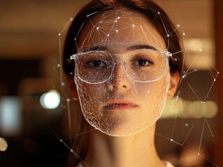 Facial recognition interface concept with woman and digital mapping