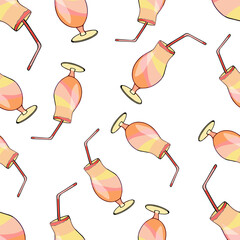 Colorful seamless pattern of summer cocktail in a glass