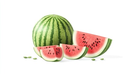 Fresh watermelon slices on white background, summer fruit, healthy food, visual graphic