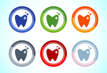 Dental care icon design illustration. Teeth care icon for dentist, dental clinic, 6 color button design set
