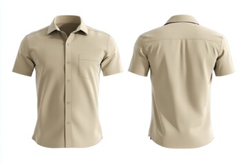 Covers the entire front and back of a beige short-sleeved shirt mockup template, with no background.
